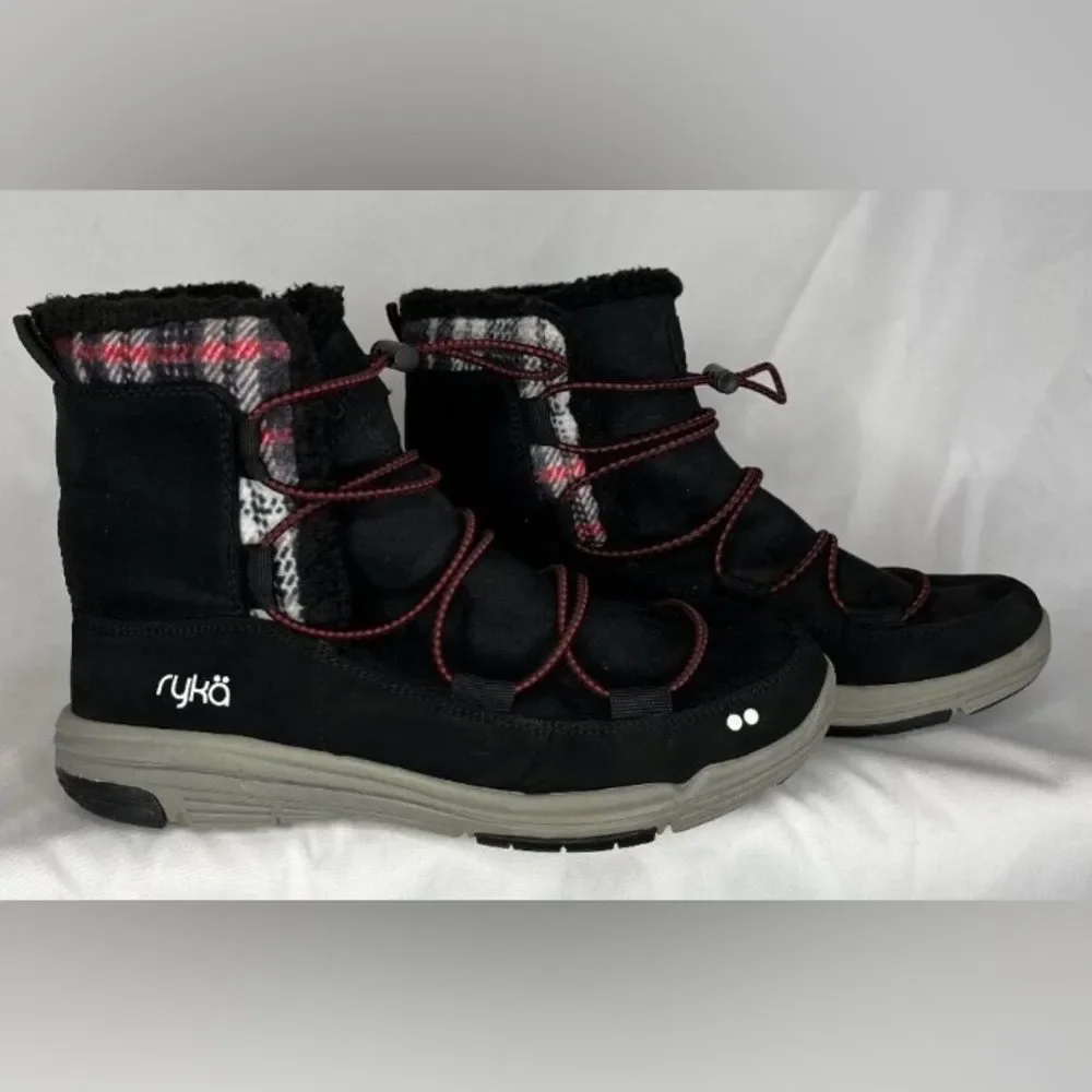 Ryka Alyssa Black Fabric Ankle Boot Shoe Faux Fur Lined Lightweight Women's 7.5M